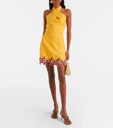 Cala de la Cruz Veneta floral-appliqué linen minidress | Thumbnail 4