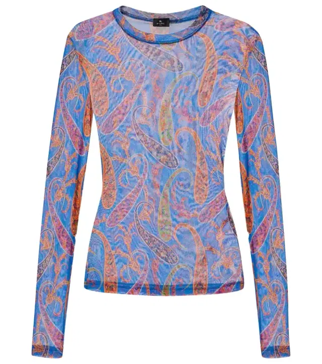 Etro Semi-sheer velvet-trimmed tulle top