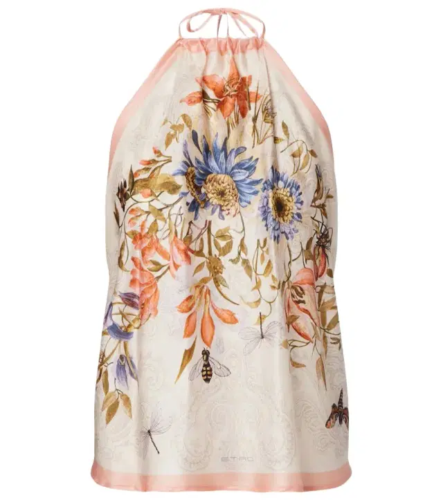 Etro Floral halterneck open-back silk top