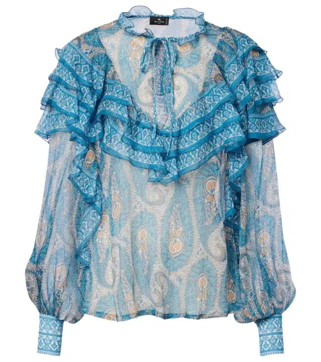 Etro Paisley ruffled silk blouse
