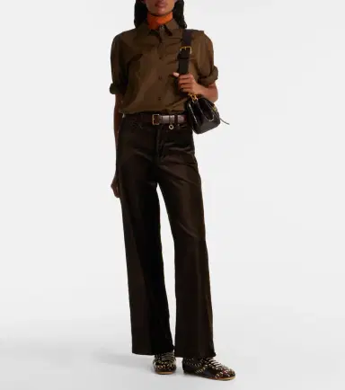 Frame Le Slim Palazzo cotton-blend velvet wide-leg pants | Thumbnail 5