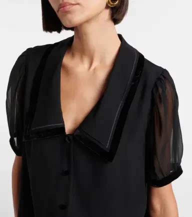Frame Sailor velvet-trimmed silk blouse | Thumbnail 3 Frame Sailor velvet-trimmed silk blouse | Thumbnail 3