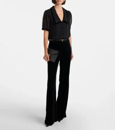 Frame Sailor velvet-trimmed silk blouse | Thumbnail 5 Frame Sailor velvet-trimmed silk blouse | Thumbnail 5