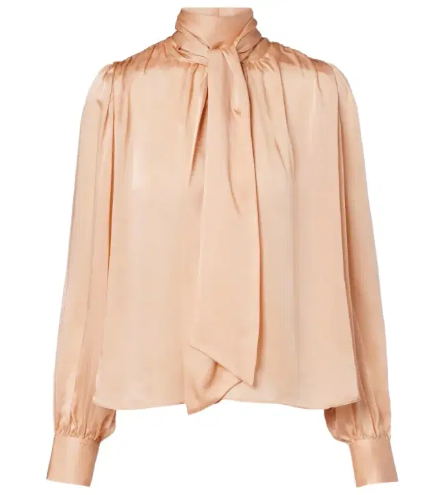 Ornament tie-neck silk chiffon blouse