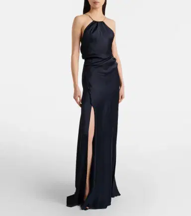 Victoria Beckham Chain-detail draped crêpe satin gown | Thumbnail 3