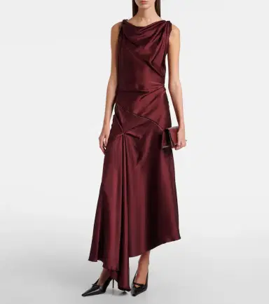 Victoria Beckham Asymmetric draped satin midi dress | Thumbnail 2 Victoria Beckham Asymmetric draped satin midi dress | Thumbnail 2