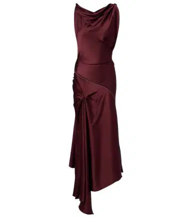 Victoria Beckham Asymmetric draped satin midi dress | Thumbnail 1 Victoria Beckham Asymmetric draped satin midi dress | Thumbnail 1