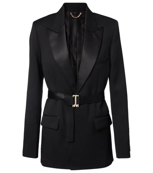 Victoria Beckham Belted satin-trimmed blazer