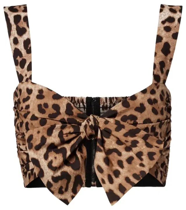 Leopard-print cotton crop top