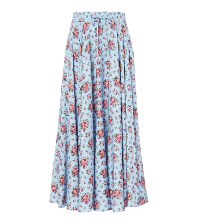 Floral silk-blend midi skirt