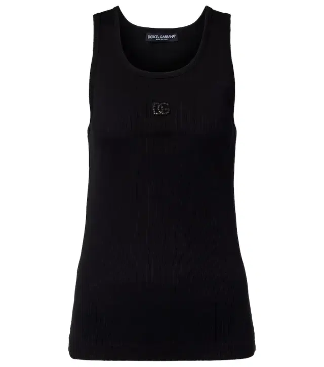 Dolce & Gabbana DG embellished ribbed-knit cotton tank top