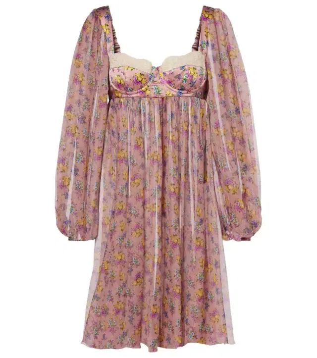 Dolce & Gabbana Floral lace-trimmed silk and cotton-blend chiffon minidress