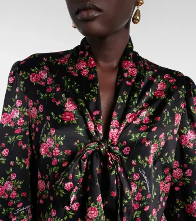 Dolce & Gabbana Floral tie-neck silk-blend satin blouse | Thumbnail 3