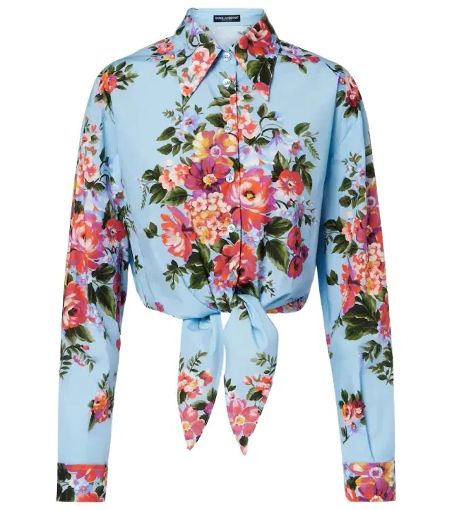 Floral cropped cotton shirt