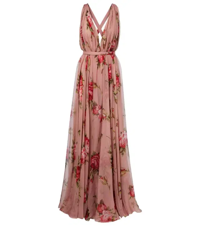 Floral silk chiffon gown