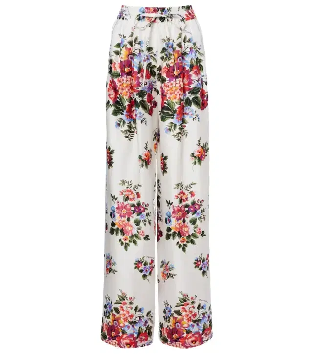 Floral silk wide-leg pants
