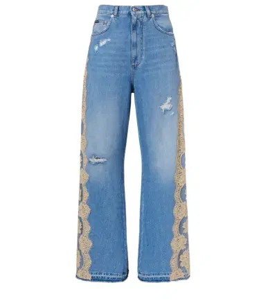 Dolce & Gabbana Lace-trimmed wide-leg jeans | Thumbnail 1 Dolce & Gabbana Lace-trimmed wide-leg jeans | Thumbnail 1