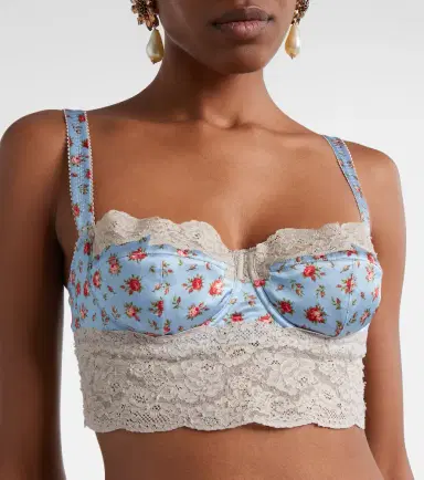 Dolce & Gabbana Floral lace-trimmed silk and cotton bra | Thumbnail 3