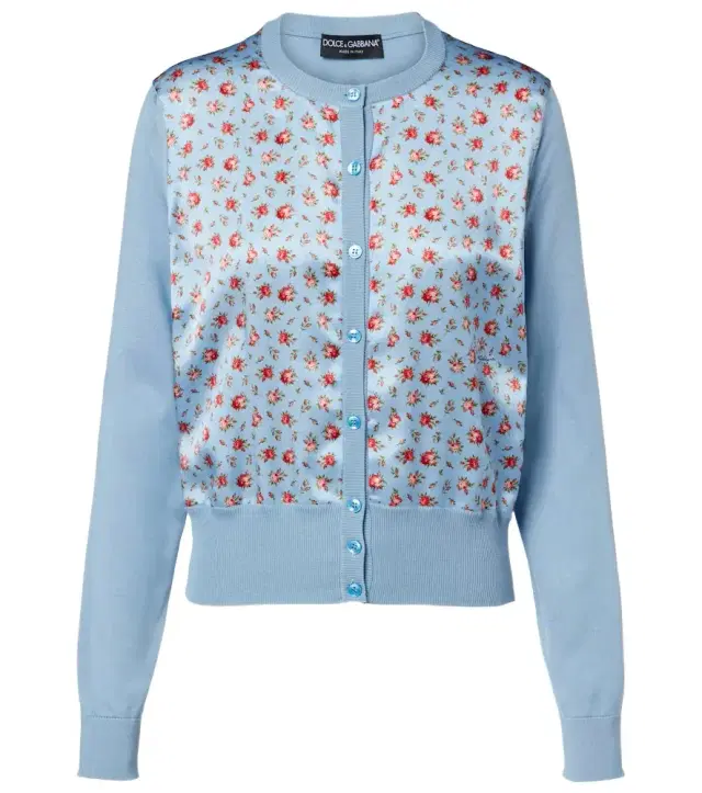 Floral paneled silk satin cardigan