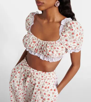 Dolce & Gabbana Floral lace-trimmed cotton poplin crop top | Thumbnail 3 Dolce & Gabbana Floral lace-trimmed cotton poplin crop top | Thumbnail 3