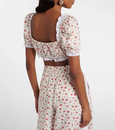 Dolce & Gabbana Floral lace-trimmed cotton poplin crop top | Thumbnail 4 Dolce & Gabbana Floral lace-trimmed cotton poplin crop top | Thumbnail 4