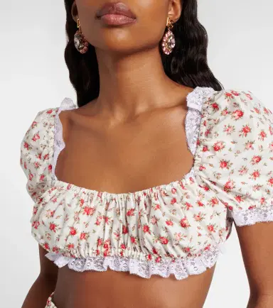Dolce & Gabbana Floral lace-trimmed cotton poplin crop top | Thumbnail 5 Dolce & Gabbana Floral lace-trimmed cotton poplin crop top | Thumbnail 5