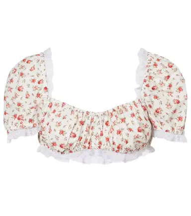 Dolce & Gabbana Floral lace-trimmed cotton poplin crop top | Thumbnail 1 Dolce & Gabbana Floral lace-trimmed cotton poplin crop top | Thumbnail 1