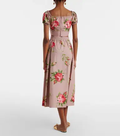 Dolce & Gabbana Floral pleated cotton midi skirt | Thumbnail 5