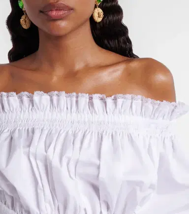 Dolce & Gabbana Off-shoulder cotton-blend poplin crop top | Thumbnail 3 Dolce & Gabbana Off-shoulder cotton-blend poplin crop top | Thumbnail 3
