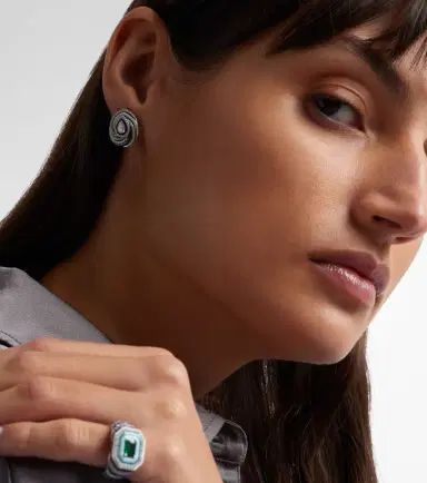 Kamyen Twister 18kt white gold and enamel earrings with diamonds | Thumbnail 2