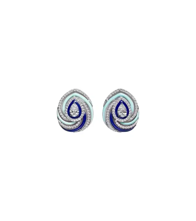 Kamyen Twister 18kt white gold and enamel earrings with diamonds