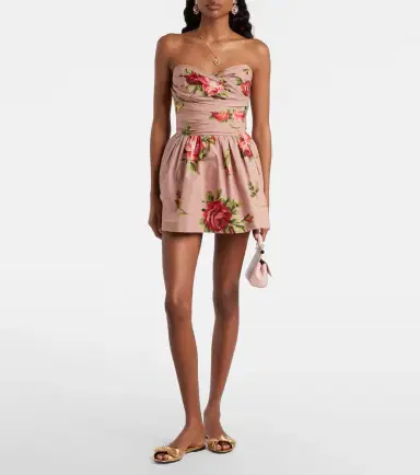 Dolce & Gabbana Floral strapless cotton minidress | Thumbnail 3
