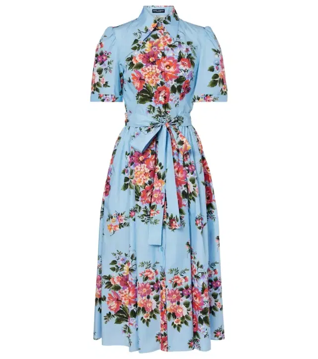 Dolce & Gabbana Floral belted cotton poplin shirt dress