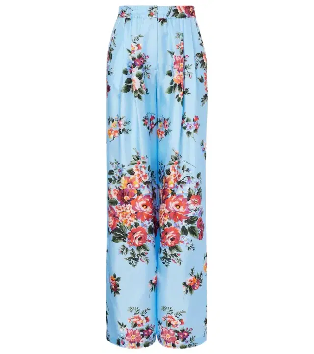 Floral silk wide-leg pants