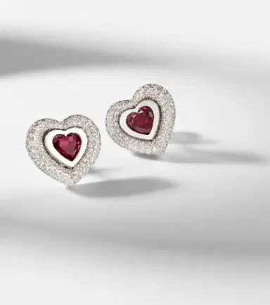 Kamyen Heart 18kt white gold earrings with diamonds and rubies | Thumbnail 5