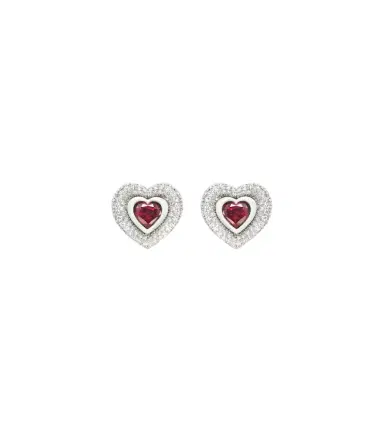 Kamyen Heart 18kt white gold earrings with diamonds and rubies | Thumbnail 1