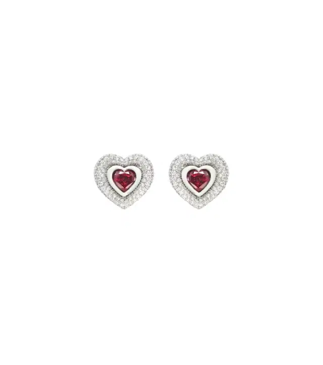 Kamyen Heart 18kt white gold earrings with diamonds and rubies