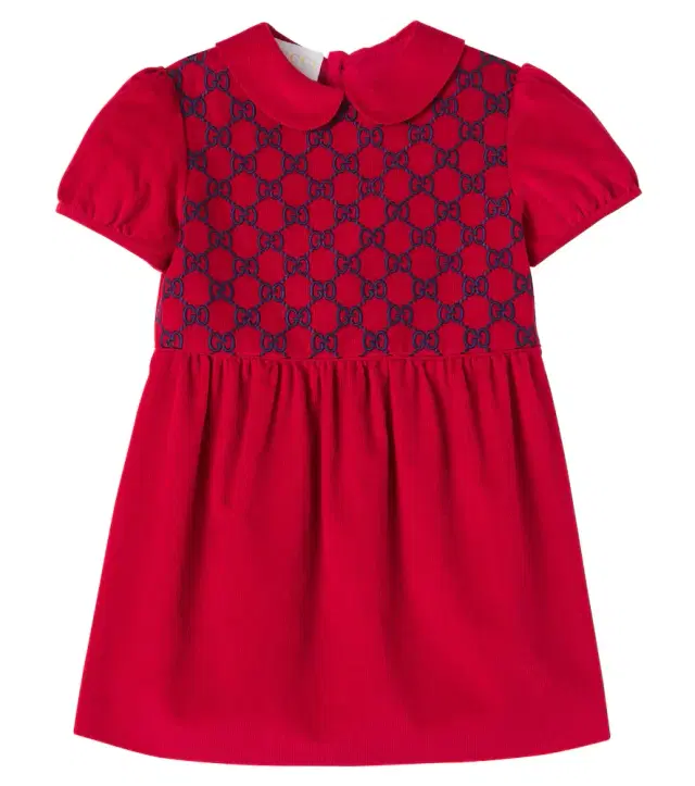 Baby GG embroidered cotton velvet dress