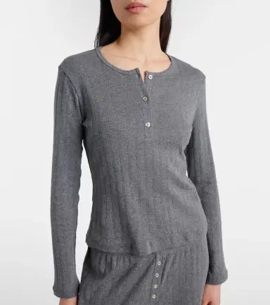 LESET Pointelle cotton Henley shirt | Thumbnail 3 LESET Pointelle cotton Henley shirt | Thumbnail 3