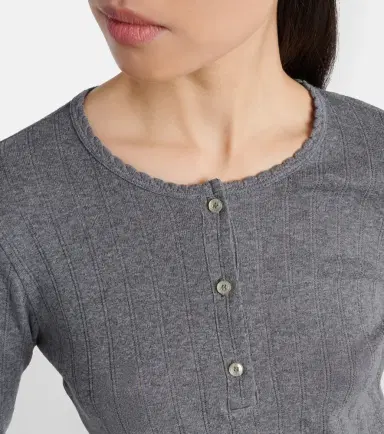 LESET Pointelle cotton Henley shirt | Thumbnail 4 LESET Pointelle cotton Henley shirt | Thumbnail 4