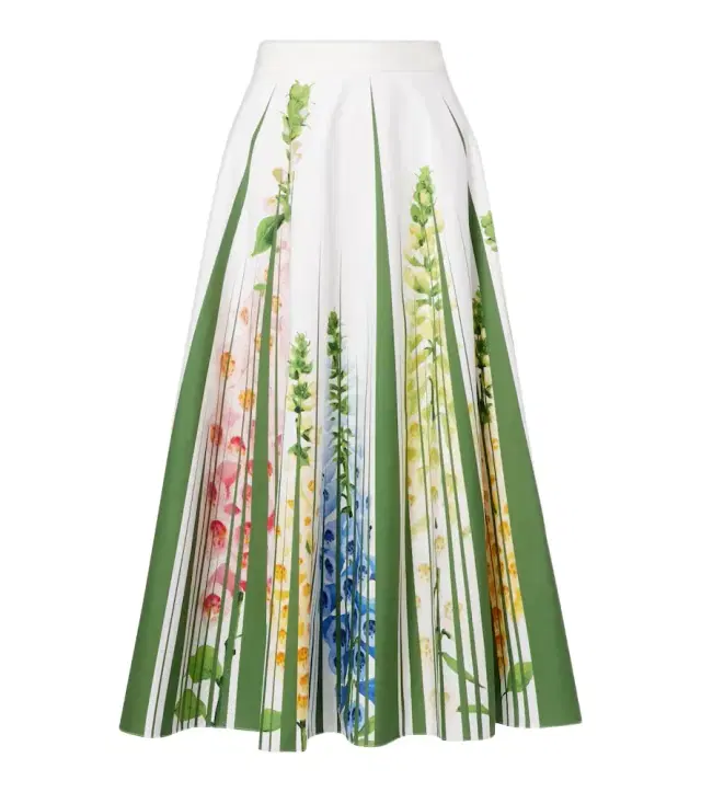 Floral cotton-blend poplin midi skirt