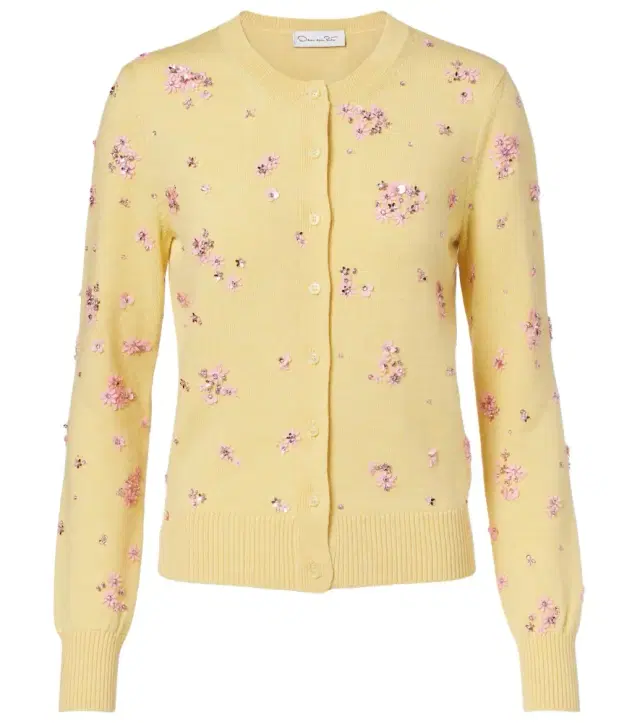 Oscar de la Renta Crystal Cluster virgin wool cardigan