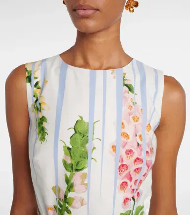 Oscar de la Renta Floral trompe l'ail cotton-blend midi dress | Thumbnail 3