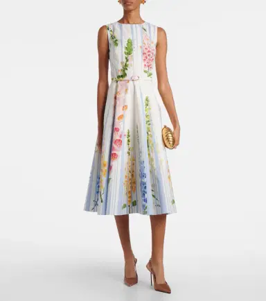 Oscar de la Renta Floral trompe l'ail cotton-blend midi dress | Thumbnail 5