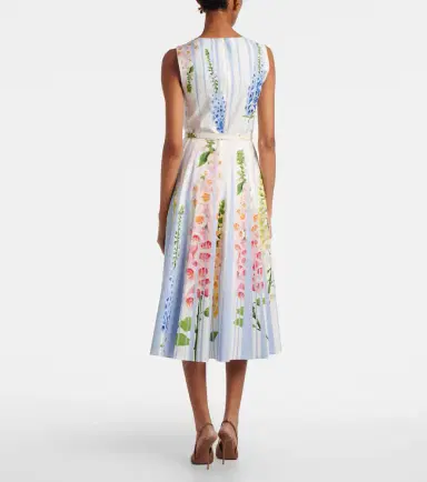 Oscar de la Renta Floral trompe l'ail cotton-blend midi dress | Thumbnail 6