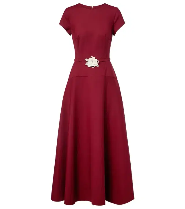 Floral-appliqué wool-blend crêpe maxi dress
