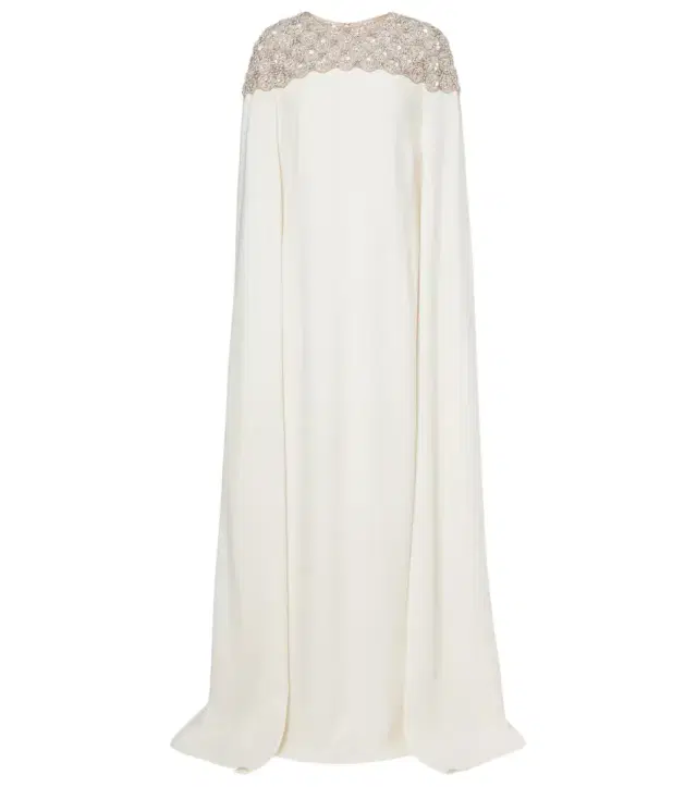 Caped embellished silk-blend gown