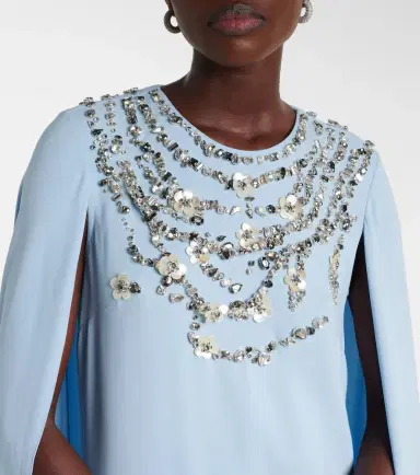 Oscar de la Renta Caped embellished silk-blend gown | Thumbnail 4