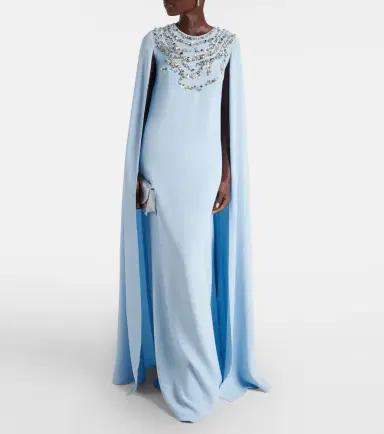 Oscar de la Renta Caped embellished silk-blend gown | Thumbnail 5