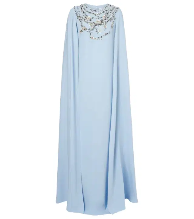 Caped embellished silk-blend gown